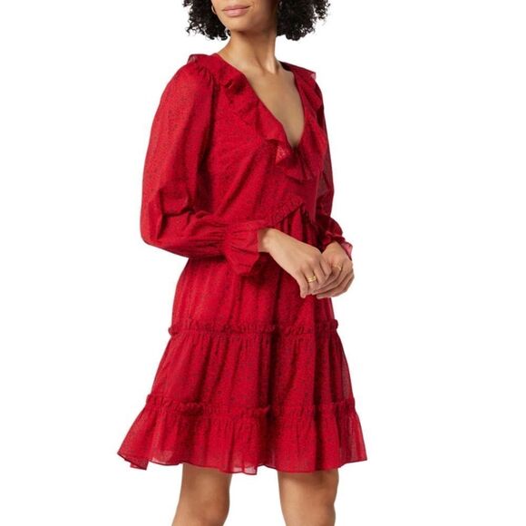 NWT Joie ADANSON MINI COTTON DRESS IN TRUE RED PLUM PERFECT ruffles Sz 2 S - Picture 4 of 15